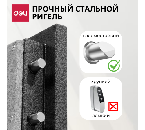 Сейф огнеупорный DELI "ET600" электронный замок + ключ, 500х360х350 мм, 38 кг, серый