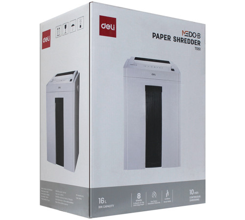 Шредер Deli, 4 уровень секретности (4х25мм), 8 листов, 16 литров
