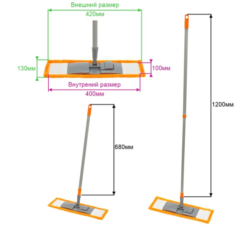 Швабра OfficeClean "Professional", телеск.  ручка 120см, пласт. флаун. 40см, насадка МОП микрофибра 