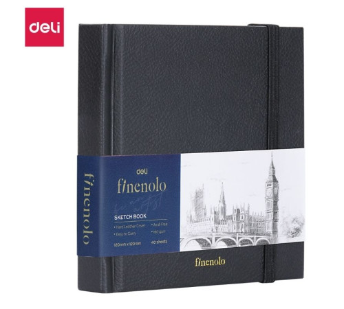 Скетчбук DELI "Finenolo ", 12 х 12 см, 40 л., 160 г/кв.м., черный