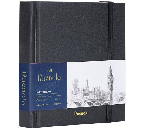 Скетчбук DELI "Finenolo ", 12 х 12 см, 40 л., 160 г/кв.м., черный