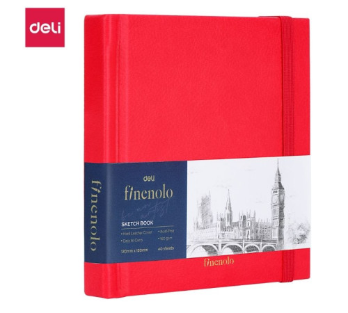 Скетчбук DELI "Finenolo ", 12 х 12 см, 40 л., 160 г/кв.м., красный