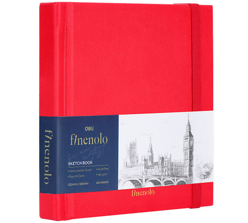 Скетчбук DELI "Finenolo ", 12 х 12 см, 40 л., 160 г/кв.м., красный