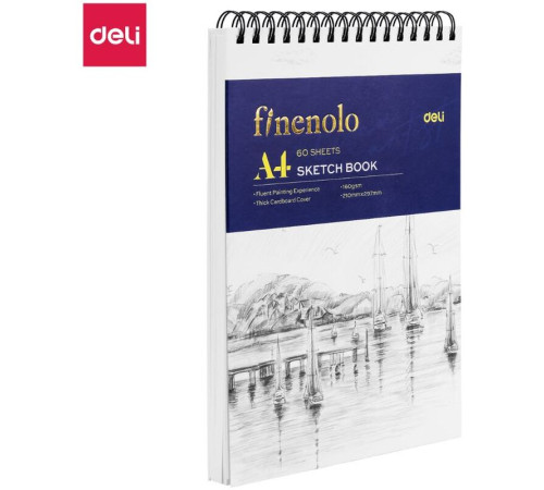 Скетчбук DELI "Finenolo ", А4, 60 л., 160 г/кв.м., жесткая подложка, на спирали