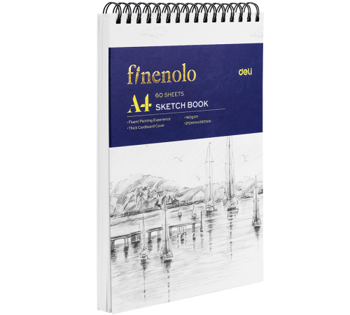 Скетчбук DELI "Finenolo ", А4, 60 л., 160 г/кв.м., жесткая подложка, на спирали