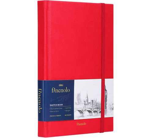 Скетчбук DELI "Finenolo ", А5, 40 л., 160 г/кв.м., красный