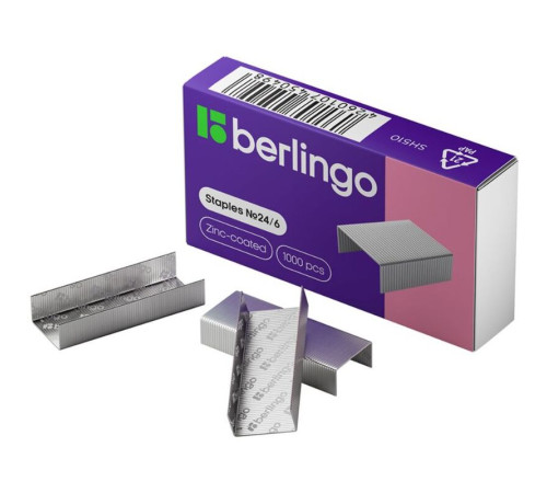 Скобы BERLINGO для степлера №24/6, 1000 шт/кор