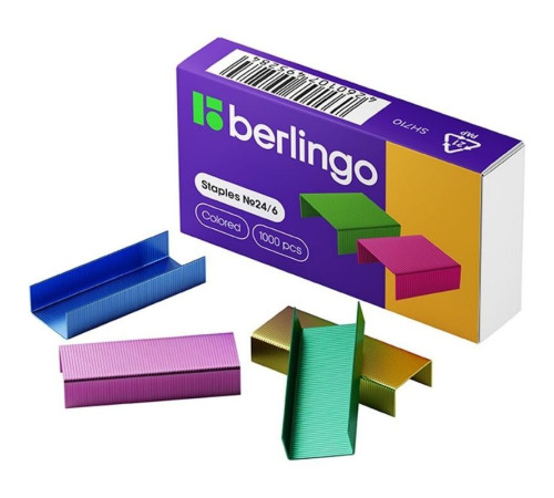 Скобы BERLINGO для степлера №24/6, цветные, 1000 шт/кор