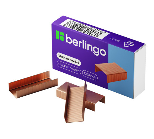 Скобы BERLINGO для степлера №24/6, медные, 1000 шт/кор