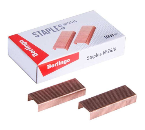 Скобы BERLINGO для степлера №24/6, медные, 1000 шт/кор