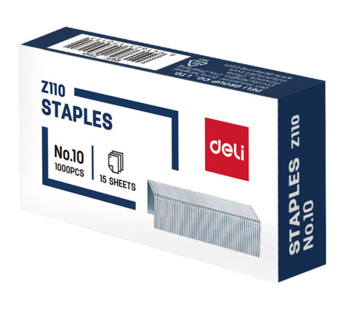 Скобы DELI для степлера №10 (15 листов), 1000 шт/кор, серебро