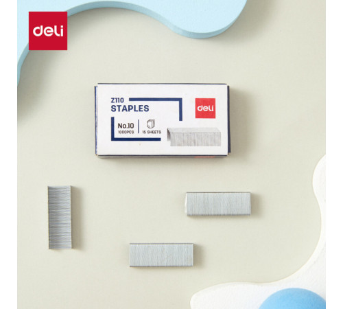 Скобы DELI для степлера №10 (15 листов), 1000 шт/кор, серебро