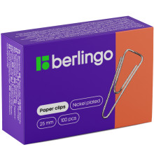 Скрепки BERLINGO 25 мм, никелированные, треугольные, 100 шт/упак