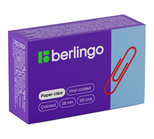 Скрепки BERLINGO 28 мм, цветные, 100 шт/упак