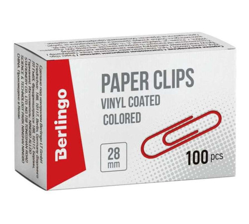 Скрепки BERLINGO 28 мм, цветные, 100 шт/упак