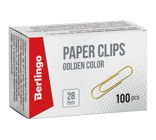 Скрепки BERLINGO 28 мм, золотистые, 100 шт/упак