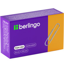 Скрепки BERLINGO 32 мм, никелированные, 100 шт/упак