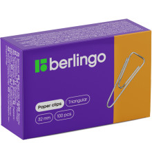 Скрепки BERLINGO 32 мм, никелированные, треугольные, 100 шт/упак