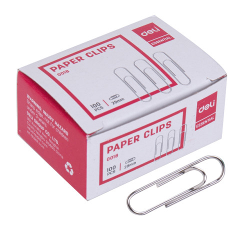 Скрепки DELI 29 мм, никелированные, 100 шт/упак