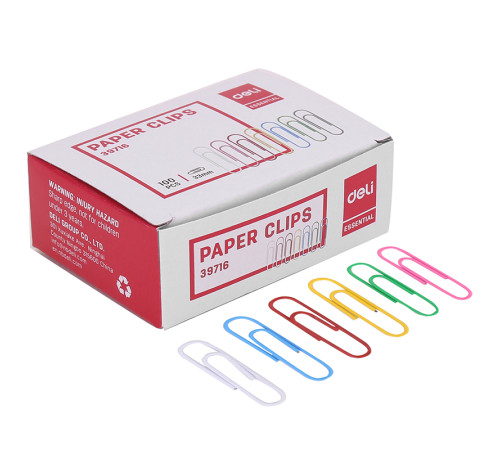 Скрепки DELI 33 мм, цветные, 100 шт/упак
