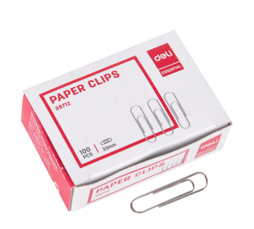 Скрепки DELI 33 мм, никелированные, 100 шт/упак