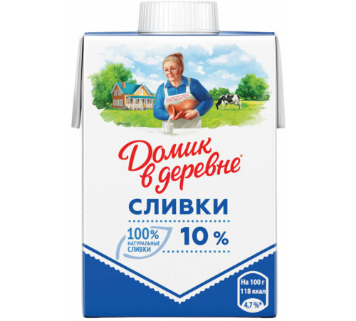Сливки «Домик в деревне» стерилизованное 10%, 200 гр, картонная упаковка