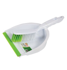 Совок для мусора + щетка ЛЮБАША, пластик, резиновая кромка, зелено-белый