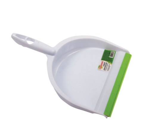 Совок для мусора + щетка ЛЮБАША, пластик, резиновая кромка, зелено-белый