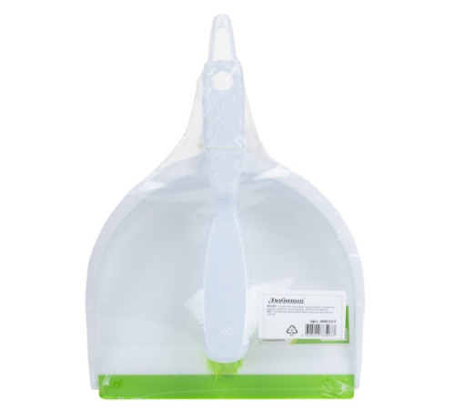 Совок для мусора + щетка ЛЮБАША, пластик, резиновая кромка, зелено-белый