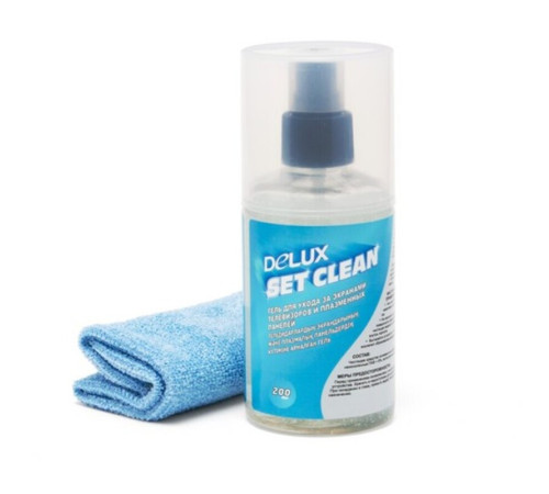 Спрей чистящий для экранов Delux "Set Clean", 200 мл + салфетка из микрофибры 25 х 25см