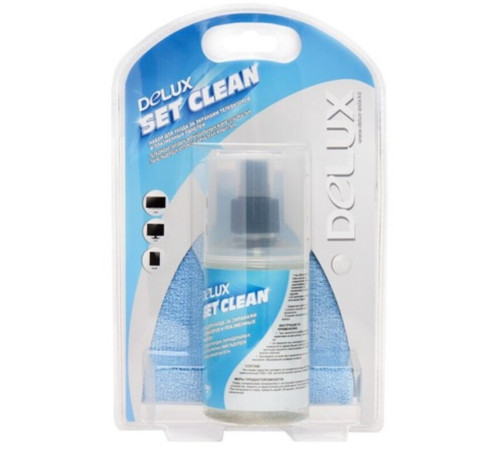 Спрей чистящий для экранов Delux "Set Clean", 200 мл + салфетка из микрофибры 25 х 25см