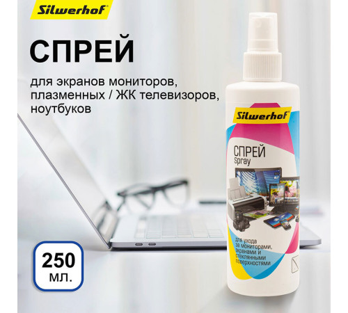 Спрей чистящий для экранов и мониторов Silwerhof, универсальный, 250 мл