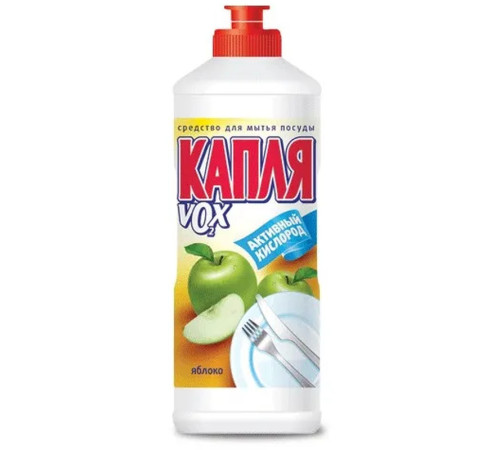 Средство для мытья посуды Капля VOX активный кислород "Яблоко", 500 мл.