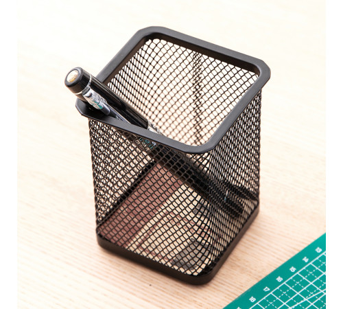 Стакан металлический DELI для пишущих принадлежностей, квадратный, черный