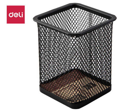 Стакан металлический DELI для пишущих принадлежностей, квадратный, черный