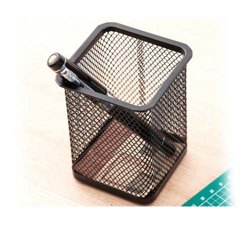 Стакан металлический DELI для пишущих принадлежностей, квадратный, черный