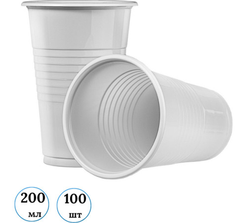 Стакан одноразовый для хол/гор воды, 200 мл, 100 шт/уп, белый