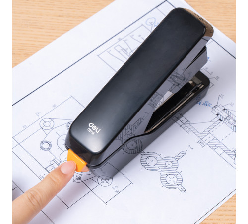 Степлер DELI до 55 листов, пластиковый корпус, облегченное нажатие (скобы №24/6, 26/6, 24/8), черный