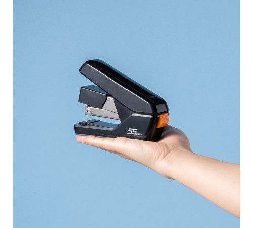 Степлер DELI до 55 листов, пластиковый корпус, облегченное нажатие (скобы №24/6, 26/6, 24/8), черный