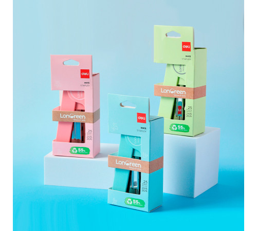 Степлер DELI "LonGreen" до 25 листов, пластиковый корпус, синий