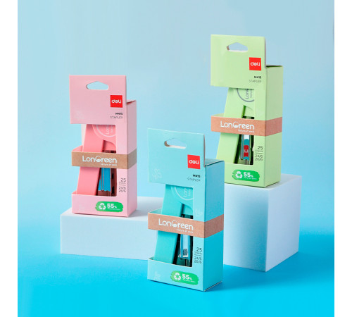 Степлер DELI "LonGreen" до 25 листов, пластиковый корпус, зеленый