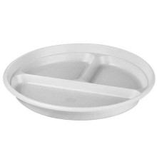 Тарелка одноразовая трехсекционная, пластиковая 210 мм, 100 штук в упаковке 