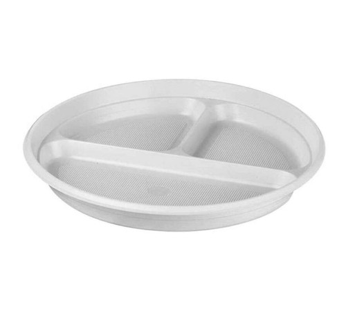 Тарелка одноразовая трехсекционная, пластиковая 210 мм, 100 штук в упаковке 