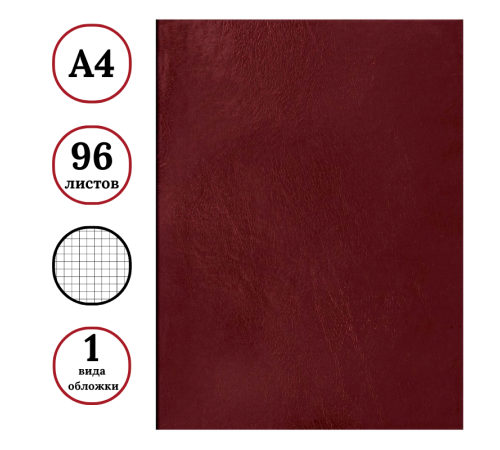 Тетрадь общая BG, А4, 96 листов в клетку, обложка бумвинил, бордовый, эконом