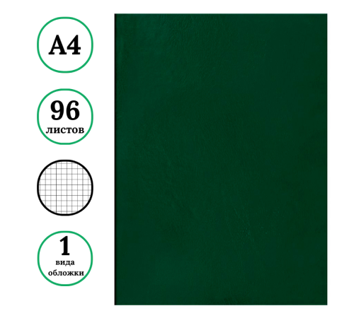 Тетрадь общая BG, А4, 96 листов в клетку, обложка бумвинил, зеленый, эконом