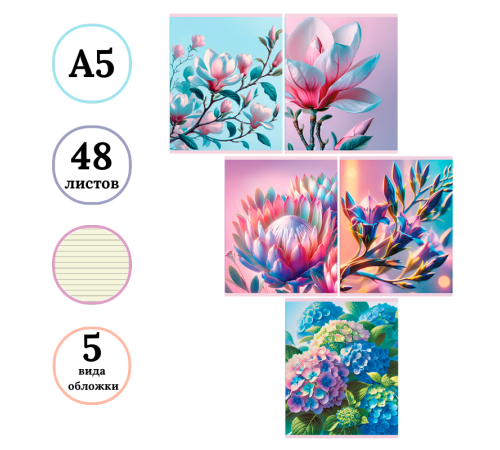 Тетрадь общая BG "Цветение", А5, 48 листов в линейку, на скрепке