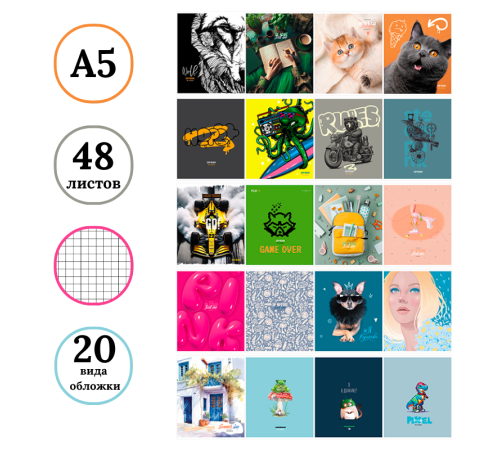 Тетрадь общая BG "Super Mix-20", А5, 48 листов в клетку, на скрепке