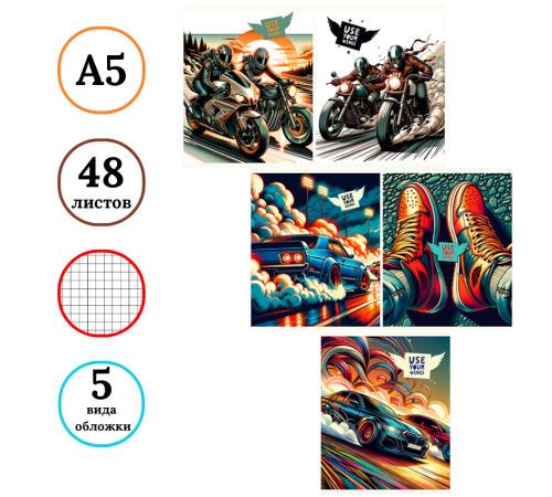 Тетрадь общая BG "Свои крылья", А5, 48 листов в клетку, на скрепке