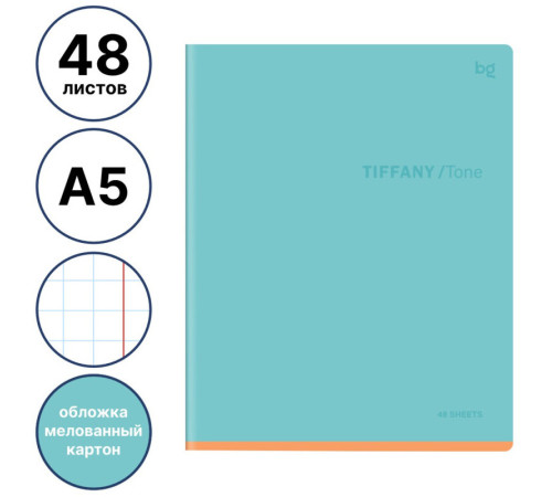 Тетрадь общая BG "Тиффани", А5, 48 листов в клетку, soft-touch ламинация, на скрепке