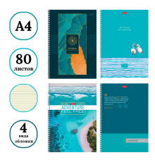 Тетрадь общая Hatber, А4, 80 листов в линейку, картон, на спирали, ассорти